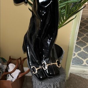 Sleek Black Patent Leather Jeffrey Campbell Heeled Boots